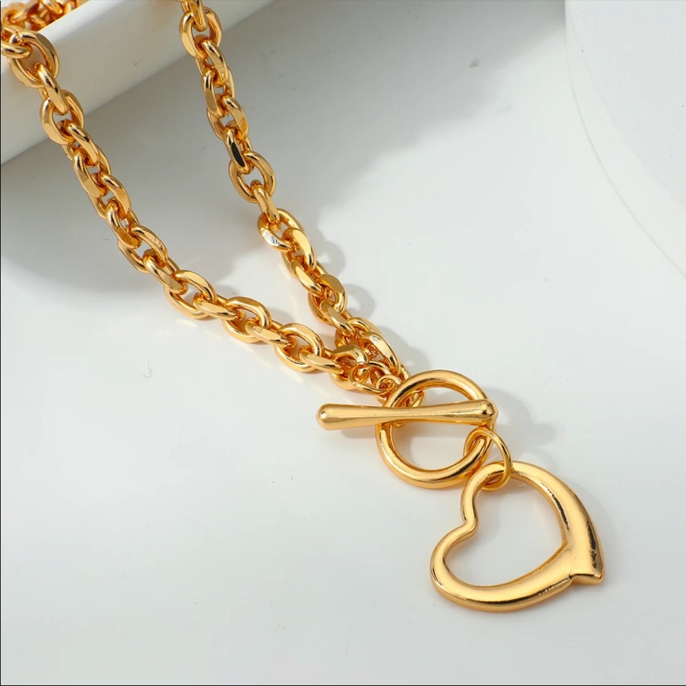 NEW 18K GOLD HEART CHOKER COLLAR NECKLACE - Picture 4 of 8